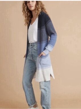 Marine Layer Cabin Long Open Cardigan in Blue Ombré Size Large